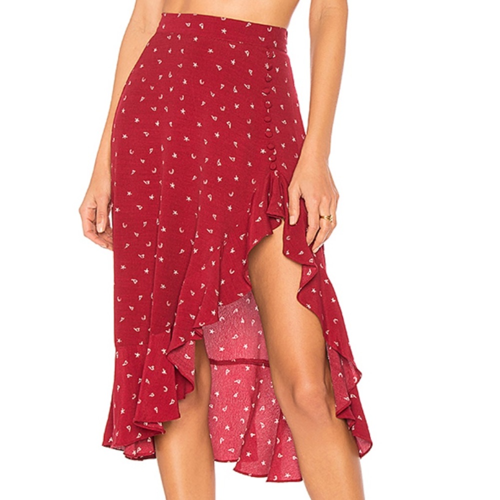For Love & Lemons La Lana Midi Skirt in Burgundy